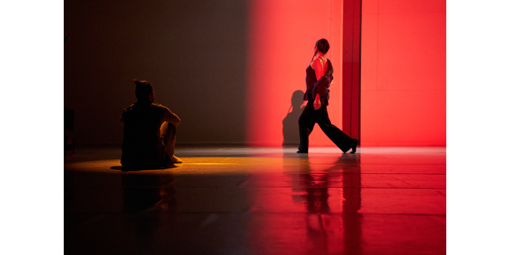 „episodes of glam + gutter“ von micha purucker. Tanz: sitzend: Michal Heriban, stehend: Aurora Bonetti